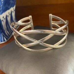 💜 Vintage 925 Sterling Silver Wide Woven Celtic Knot Cuff Bracelet